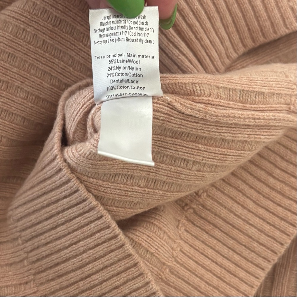 See by Chloe Wool Blend Knit Lace Sleeve Crewneck Sweater Cameo Rose Size M $325 - Picture 10 of 14